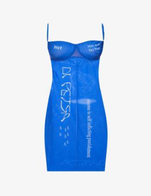 Wet Dreams text-print recycled-polyester blend mini dress by DI PETSA