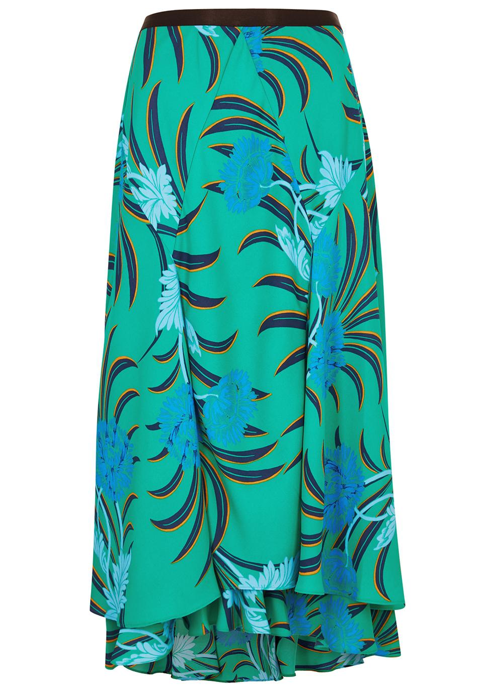 Debra green floral-print crepe de chine skirt by DIANE VON FURSTENBERG