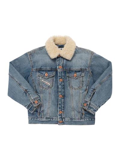 Cotton denim jacket w/ faux shearling by DIESEL KIDS