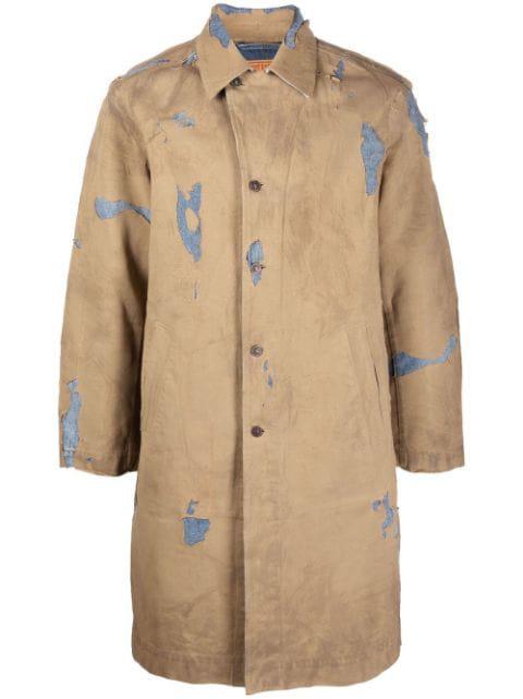 distressed-layered single-breasted coat by DIESEL