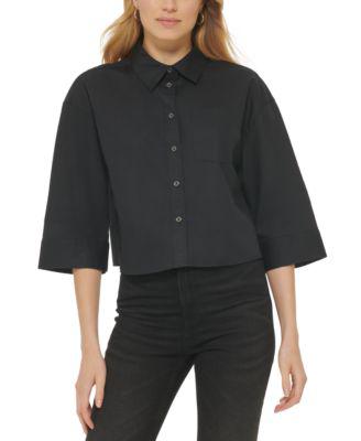 Women's Cotton Cropped Single-Pocket Shirt by DKNY JEANS