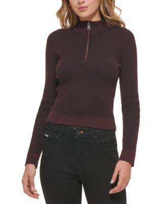 Women's Half-Zip Mock-Neck Ribbed Sweater by DKNY JEANS