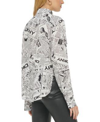 Women's Newspaper-Print High-Low Button-Down Shirt by DKNY JEANS