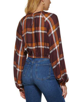 Women's Plaid-Print Long-Sleeve Peasant Top by DKNY JEANS