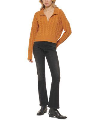 Women's V-Neck Cable-Knit Long-Sleeve Sweater by DKNY JEANS