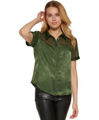 Sheer-Sleeve Shirt by DKNY | jellibeans