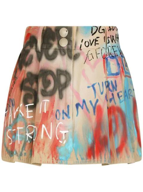 graffiti-print pleated skirt by DOLCE&GABBANA