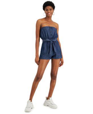 Juniors' Cotton Strapless Belted Romper by DOLLHOUSE