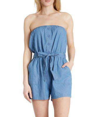 Juniors' Cotton Strapless Belted Romper by DOLLHOUSE
