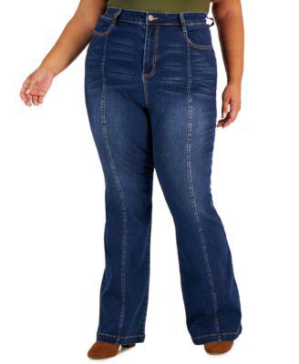 Trendy Plus Size Seamed High-Rise Flare Jeans by DOLLHOUSE