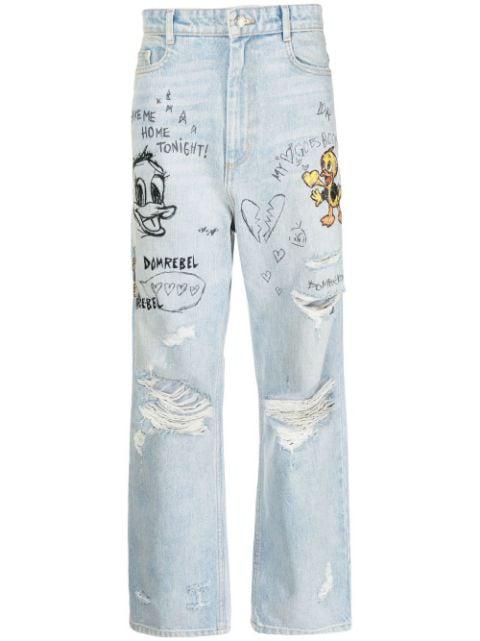 Duck distressed straight-leg jeans by DOMREBEL