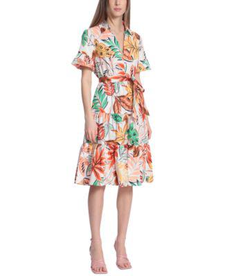 Women's Collared Leaf-Print Dress by DONNA MORGAN