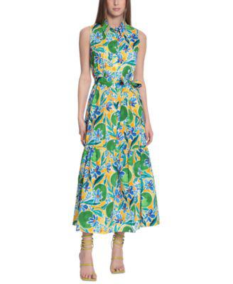 Women's Printed Button-Down Tiered Belted Maxi Shirtdress by DONNA MORGAN