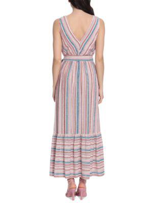Women's Striped V-Back Tiered Midi Dress by DONNA MORGAN