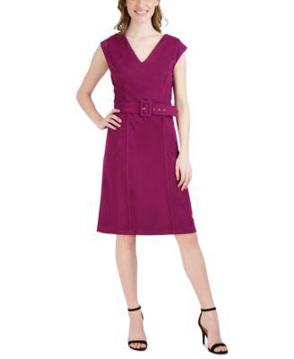 Women's Faux-Suede Pleated-Back Sheath Dress by DONNA RICCO