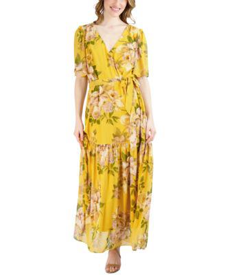 Women's Floral-Print Flutter-Sleeve Maxi Dress by DONNA RICCO