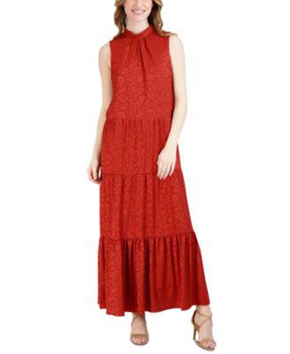 Women's Mock Neck Tiered Maxi Dress by DONNA RICCO