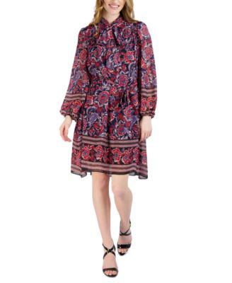 Women's Printed Tie-Neck Dress by DONNA RICCO
