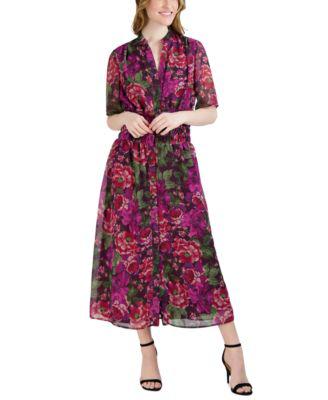 Women's Smocked-Waist Floral-Print Shirtdress by DONNA RICCO