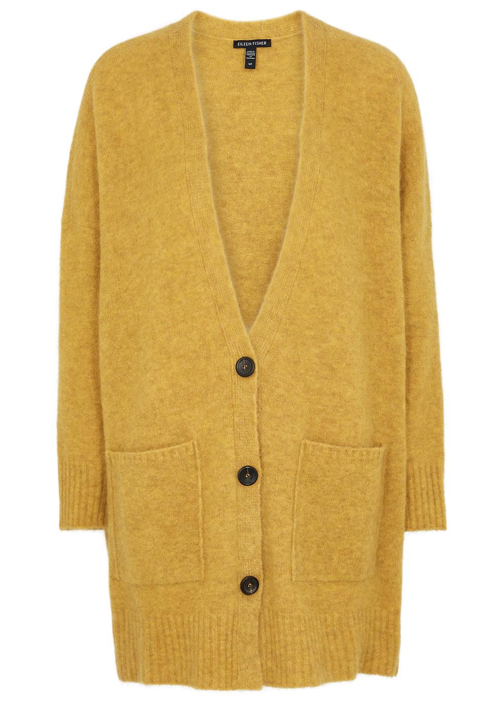 Yellow mélange stretch-knit cardigan by EILEEN FISHER