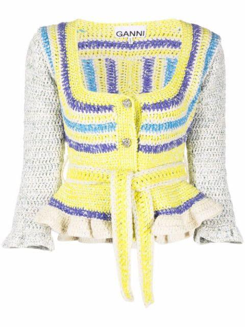 crochet scoop neck belted cardigan by GANNI