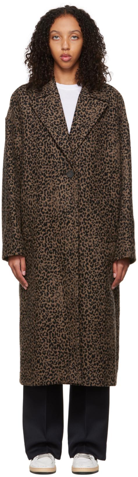 leopard-jacquard wool-blend coat 
