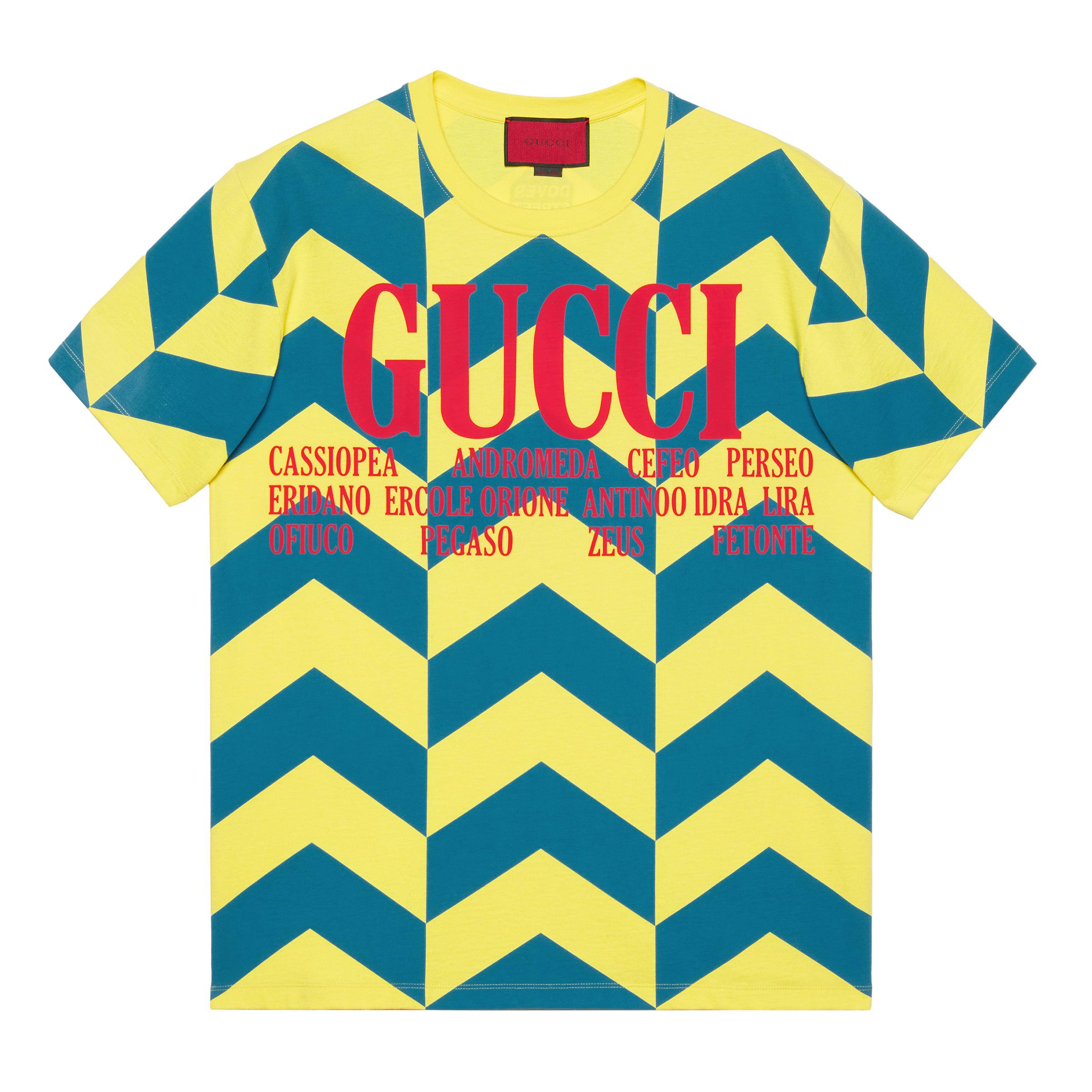 Gucci Men's DSM Exclusive Chevron Printed T-Shirt (Green/Yellow) by GUCCI