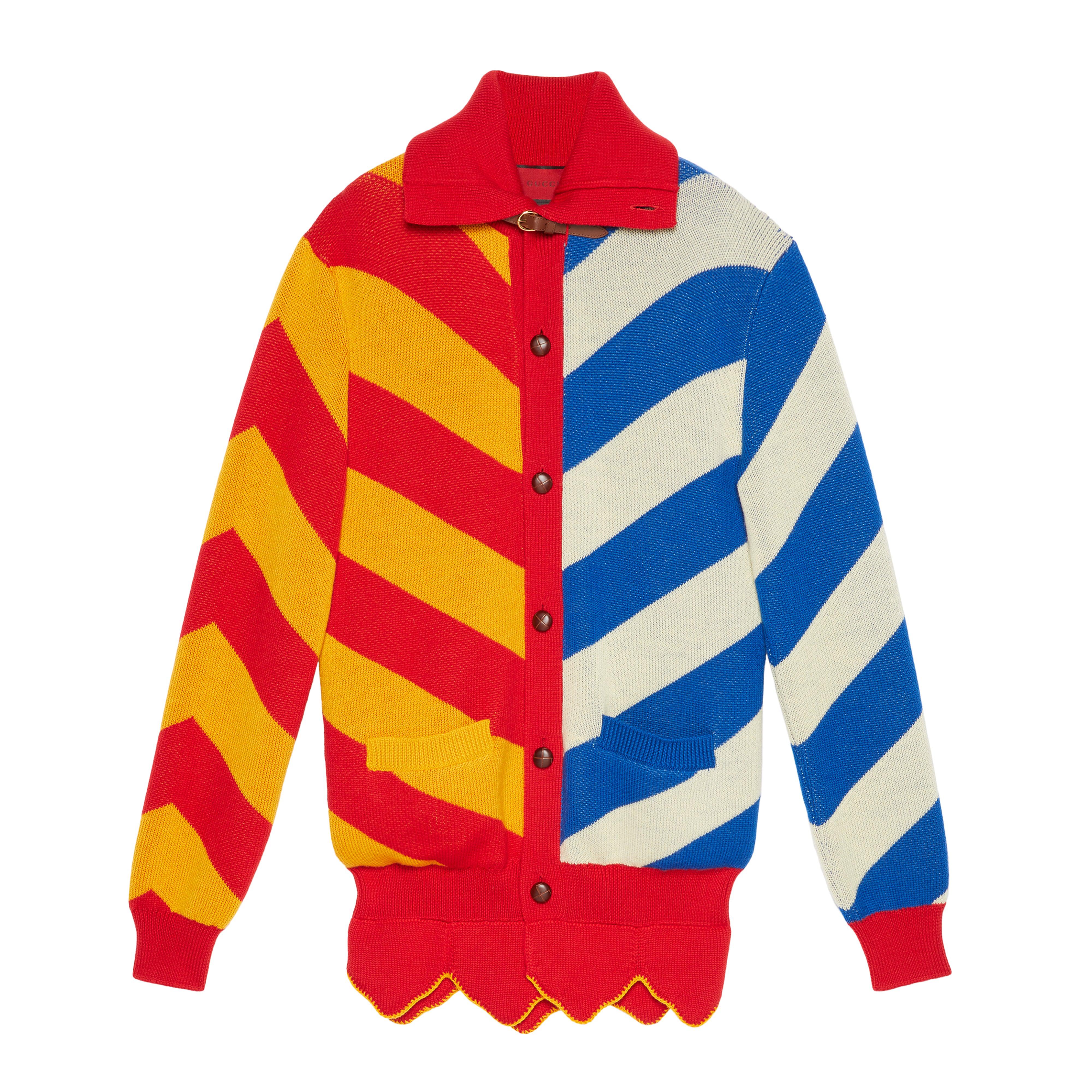 Gucci Men's DSM Exclusive Striped Wool Knitted Cardigan (Live Red) by GUCCI