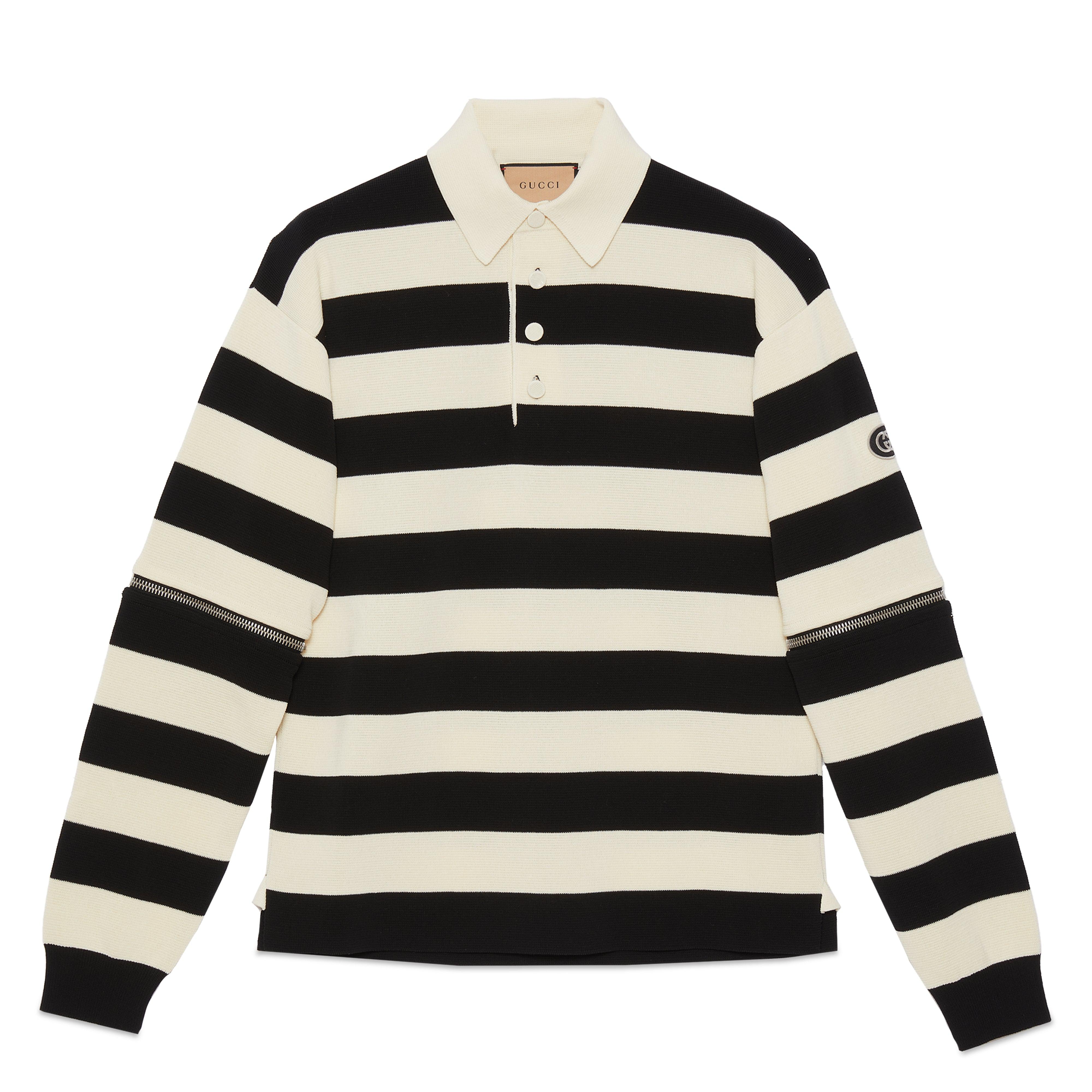 Gucci Men's Detachable Sleeves Knit Polo (White/Black) by GUCCI