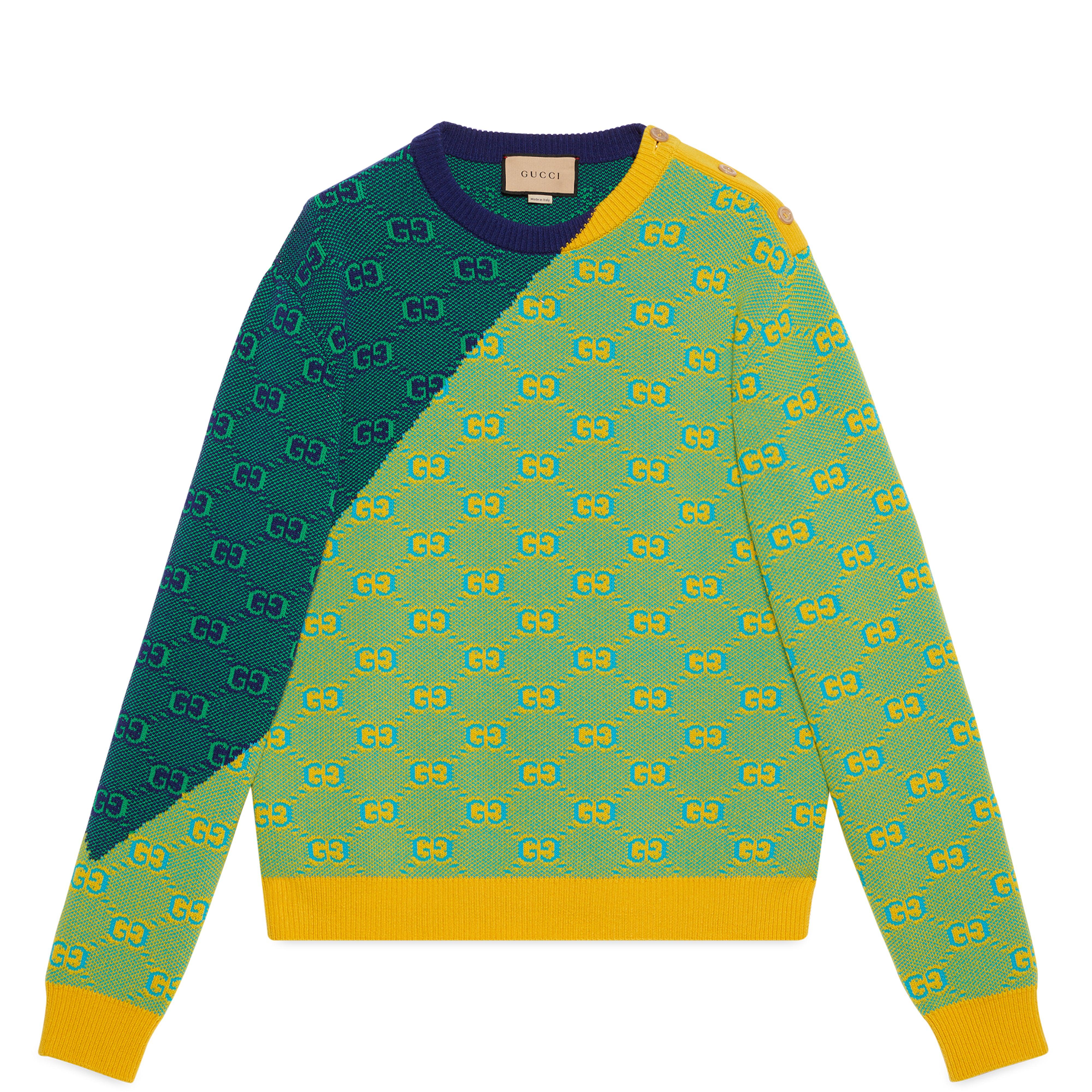 Gucci Men's GG Jacquard Wool Knit Jumper (Green/Yellow) by GUCCI