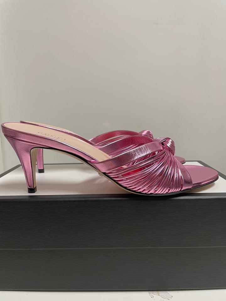 gucci pink metallic mules