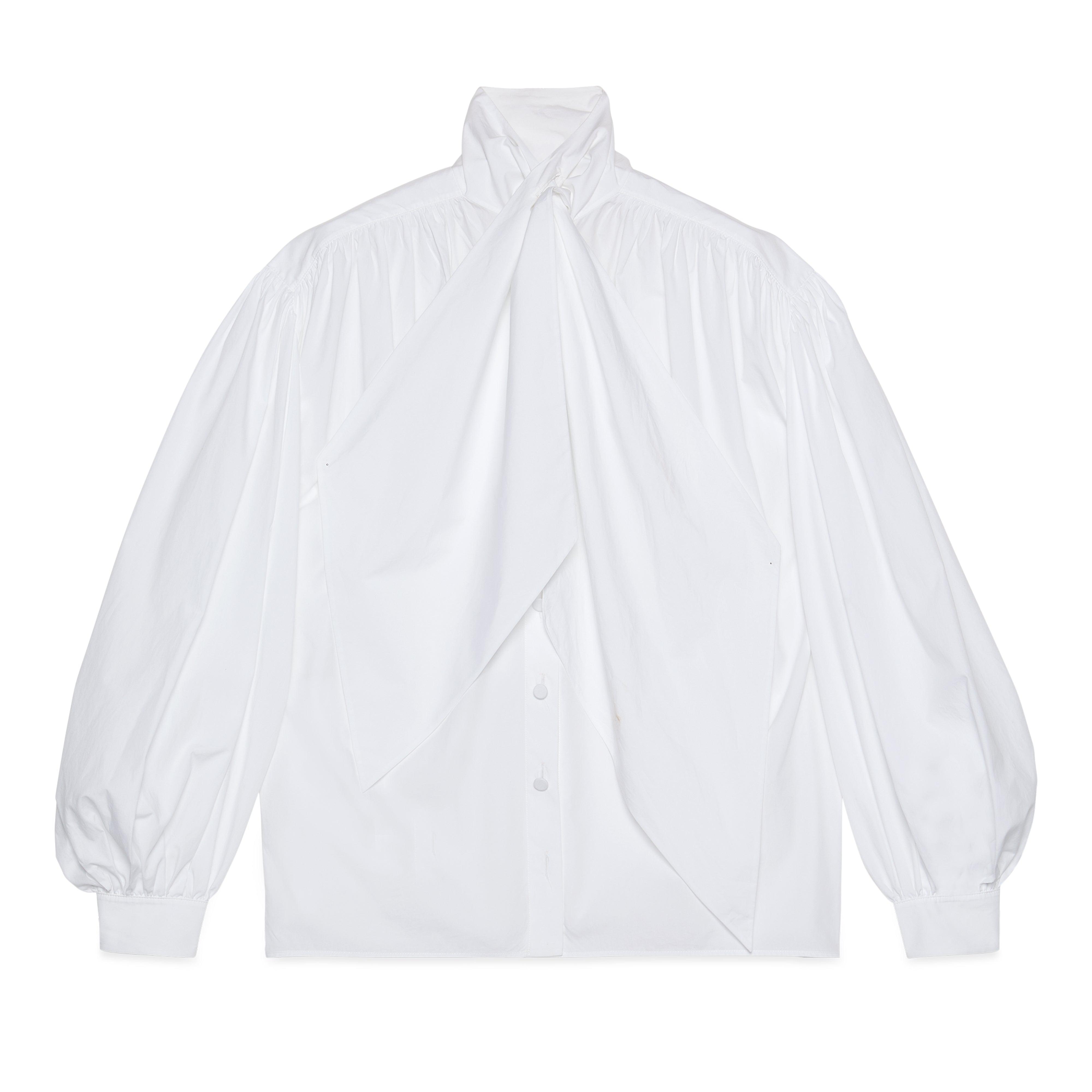 Gucci Women's Cotton Poplin Shirt with Tie Front (White) by GUCCI