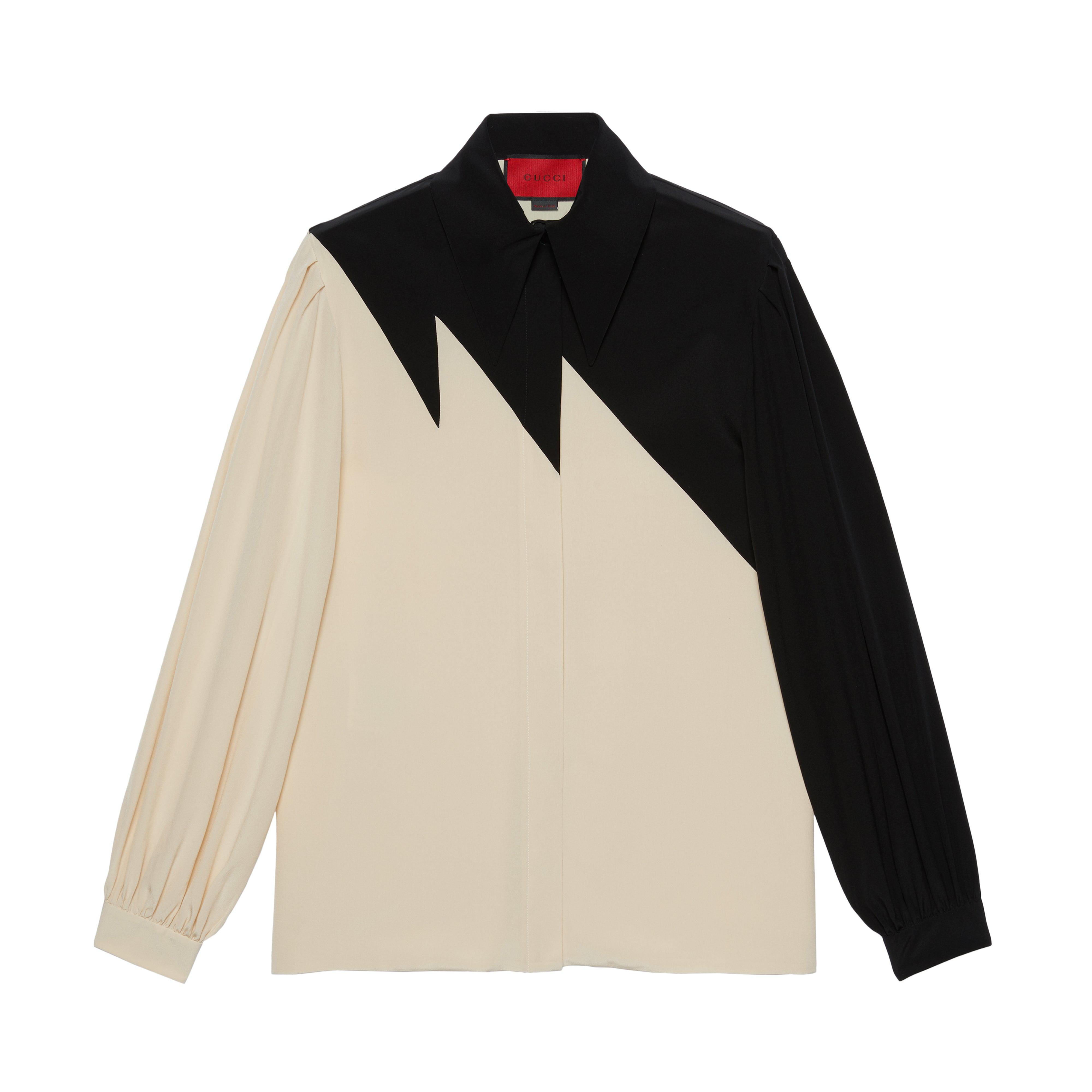Gucci Women's DSM Exclusive Silk Crepe de Chine Shirt (Black/Ivory) by GUCCI