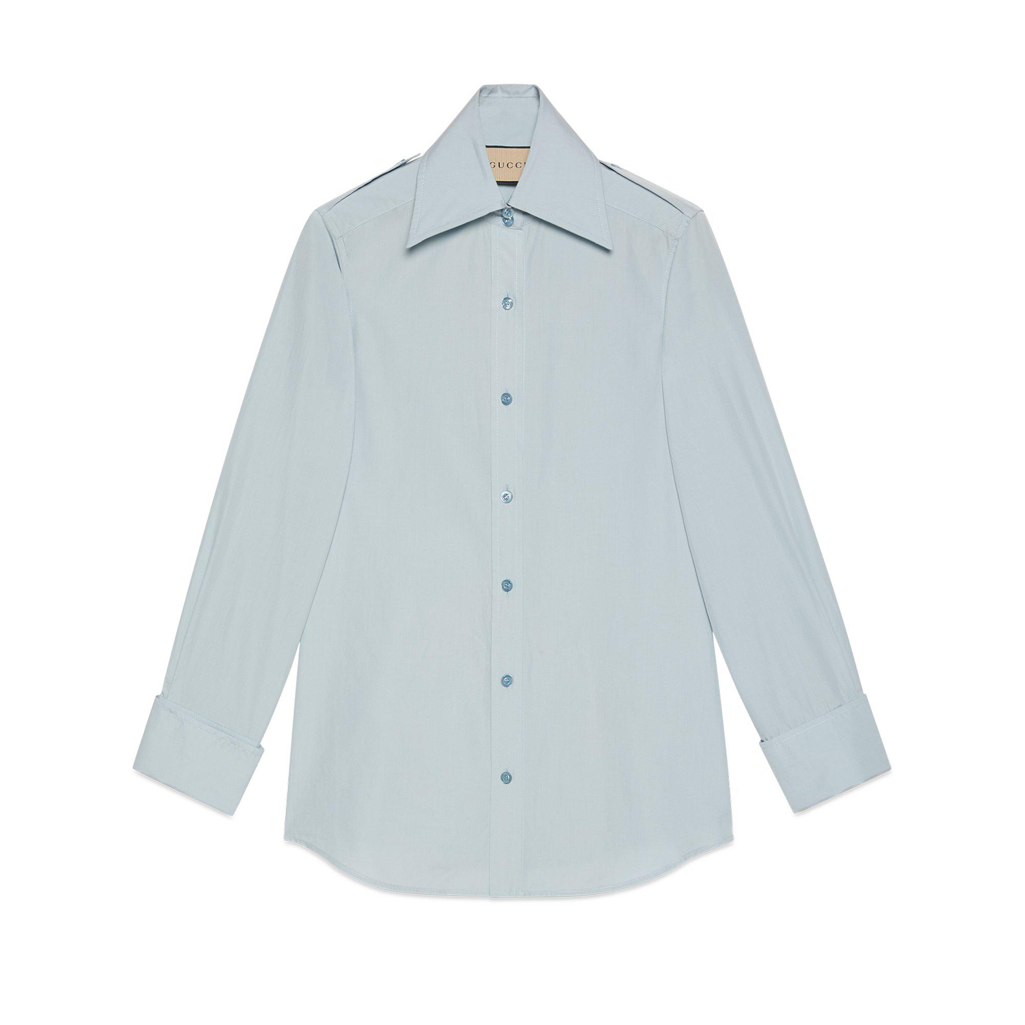 Gucci Women's Fine Cotton Poplin Shirt (Light Blue) by GUCCI