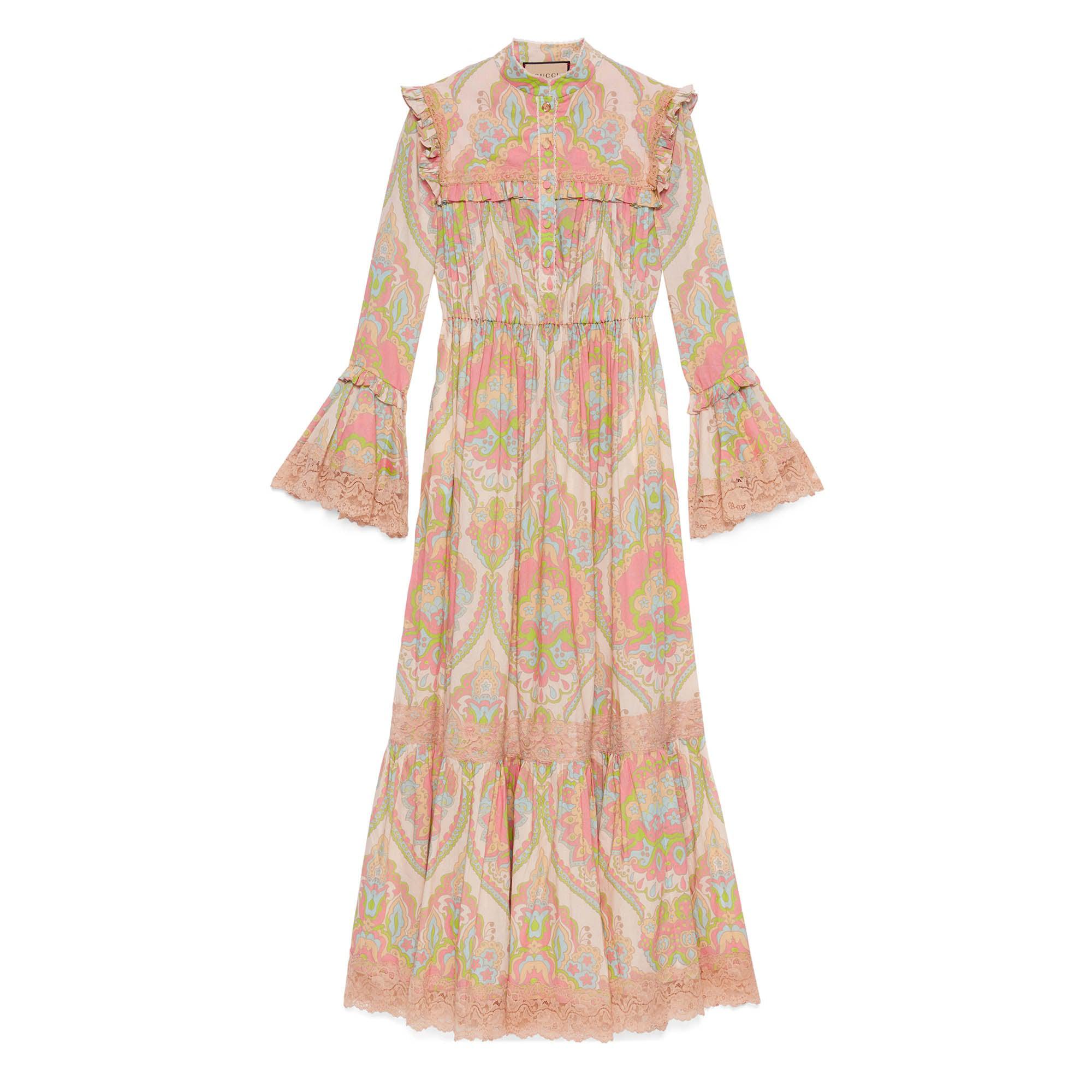 Gucci Women's Floral Print Muslin Dress (Pale Pink) by GUCCI