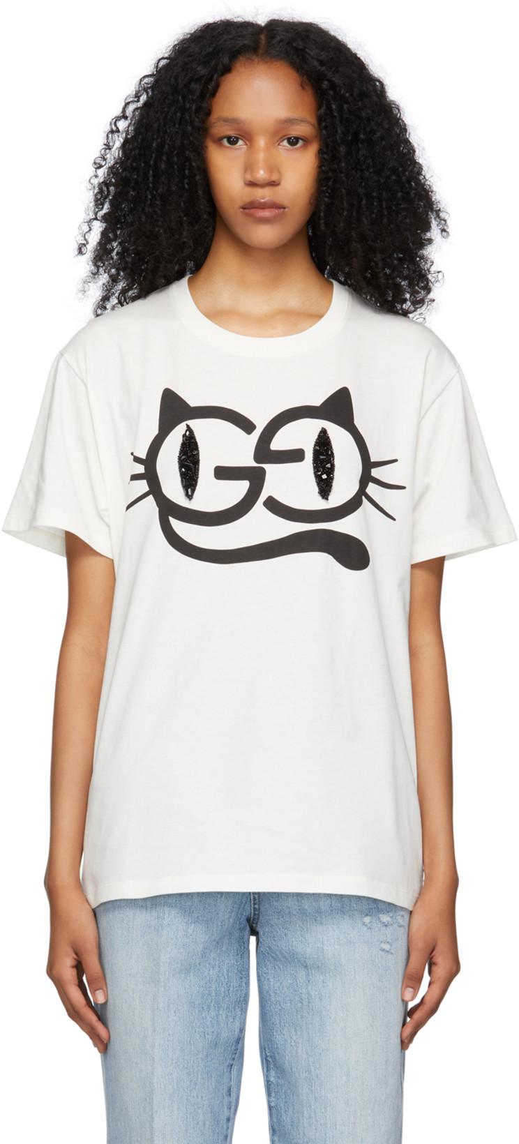 White Cat Eyes Print T-Shirt by GUCCI