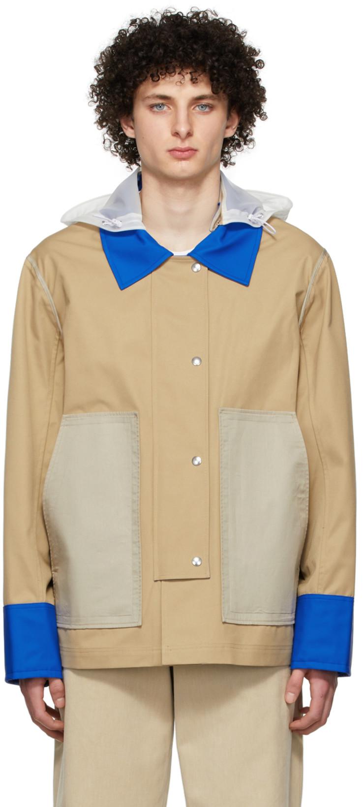 Beige \u0026 Blue Rubber Mac Rain Jacket by 