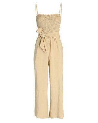 Shoshanna Belted Smocked Jumpsuit by INTERMIX