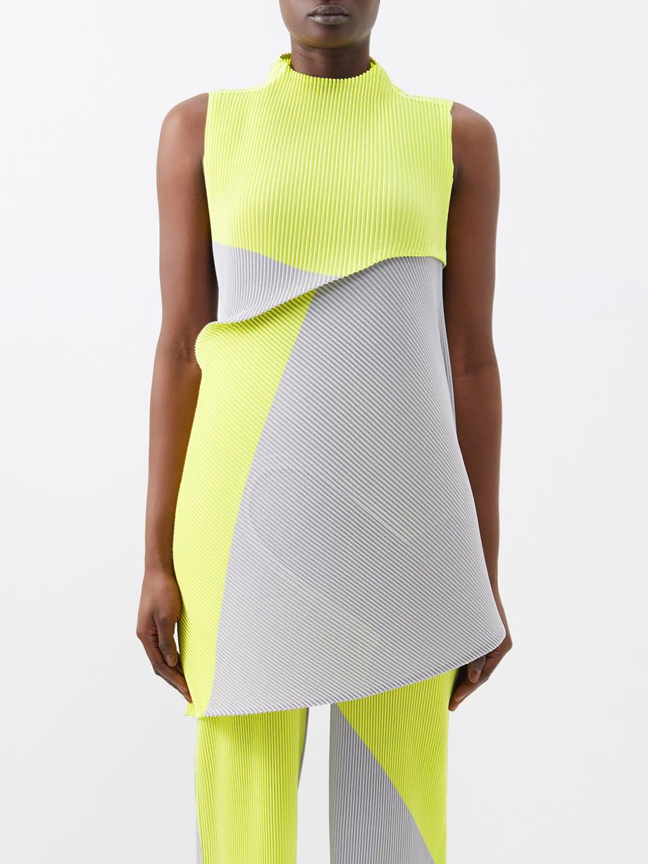 Asymmetric colour-block technical-pleated top by ISSEY MIYAKE