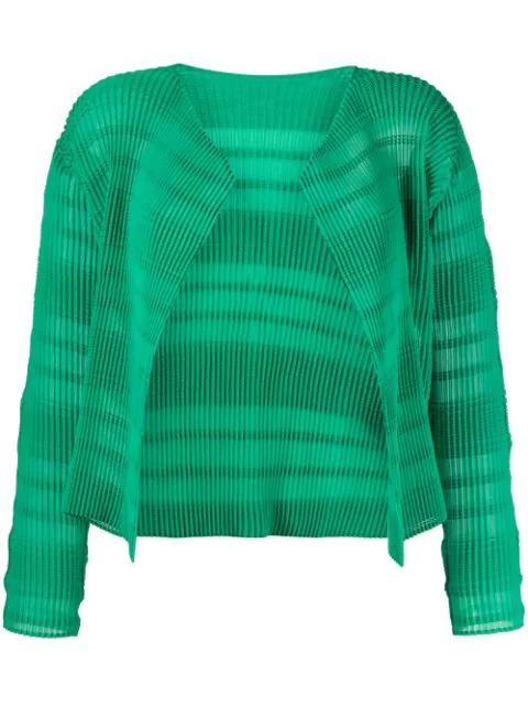 plissé-effect semi-sheer cardigan by 