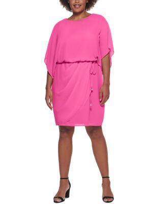 Plus Size Cape-Sleeve Blouson Dress by 