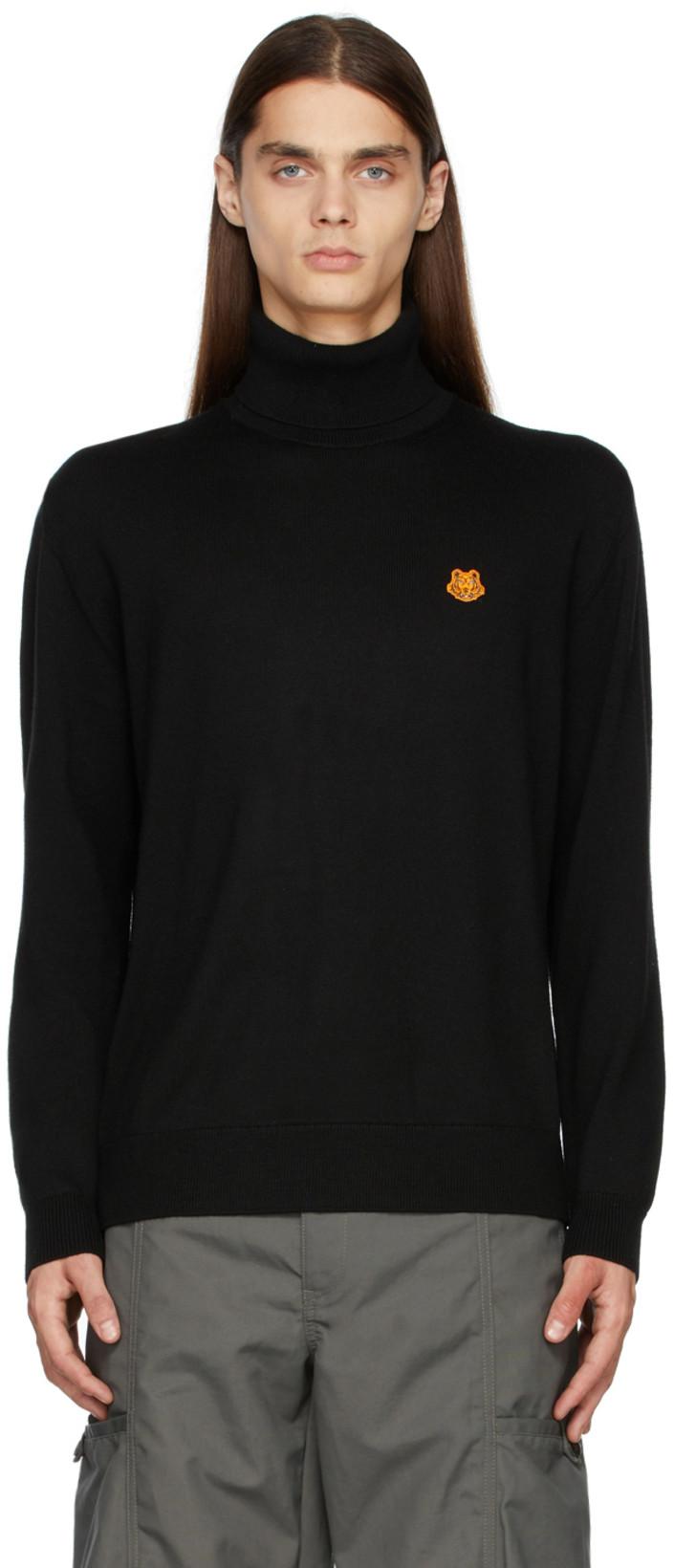 Black Turtleneck Tiger Crest Sweater by 