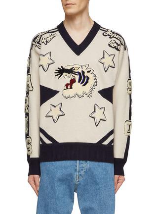 GRAPHIC PATCH V-NECK KNIT SWEATER by KENZO