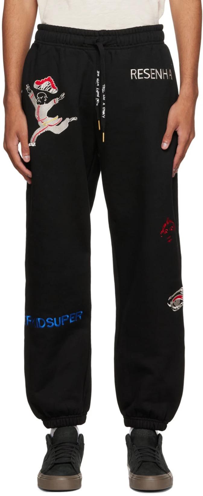 Black Embroidered Lounge Pants by KIDSUPER STUDIOS