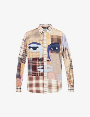 Face check-print relaxed-fit cotton shirt by KIDSUPER STUDIOS