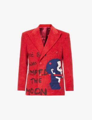 Jumped The Moon graphic-print regular-fit cotton-corduroy jacket by KIDSUPER STUDIOS