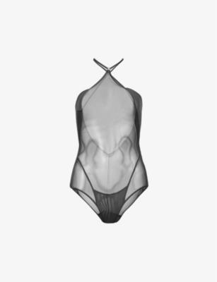Celeste halter-neck slim-fit mesh bodysuit by KNWLS
