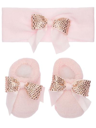 Luisaviaroma Girls Clothing Underwear Socks Wool Blend Knit Headband & Socks W/bows 