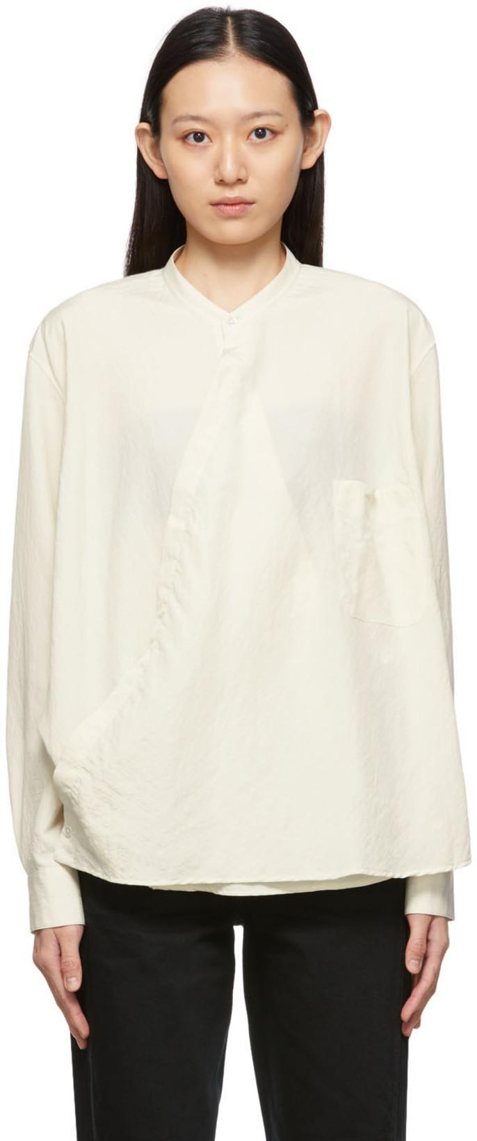 Off-White Silk Wrapover Shirt by LEMAIRE