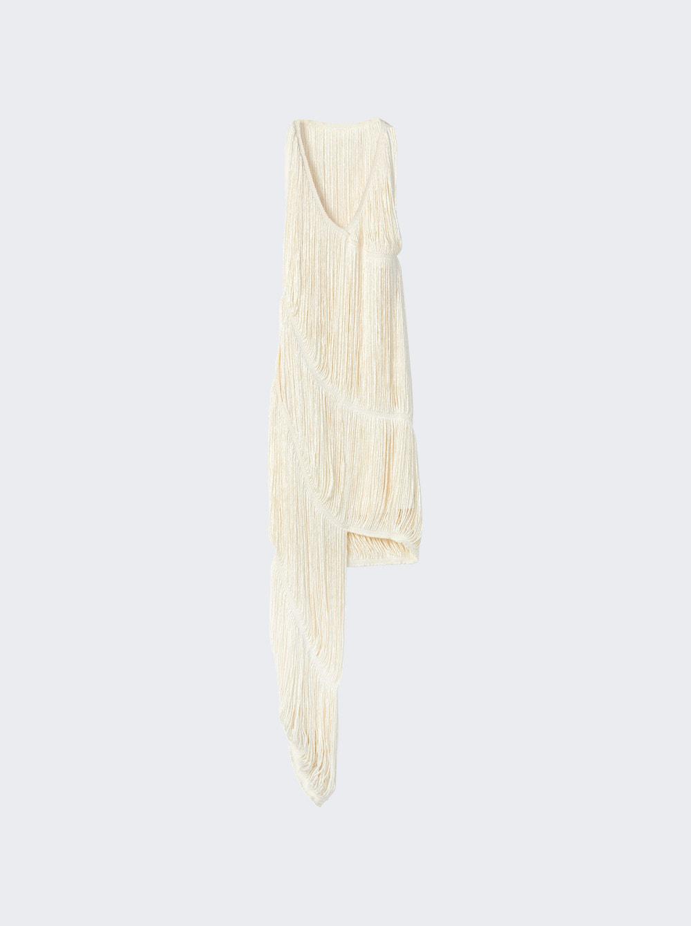 Asymmetric Fringed Silk-Blend Dress in Ecru by LOEWE